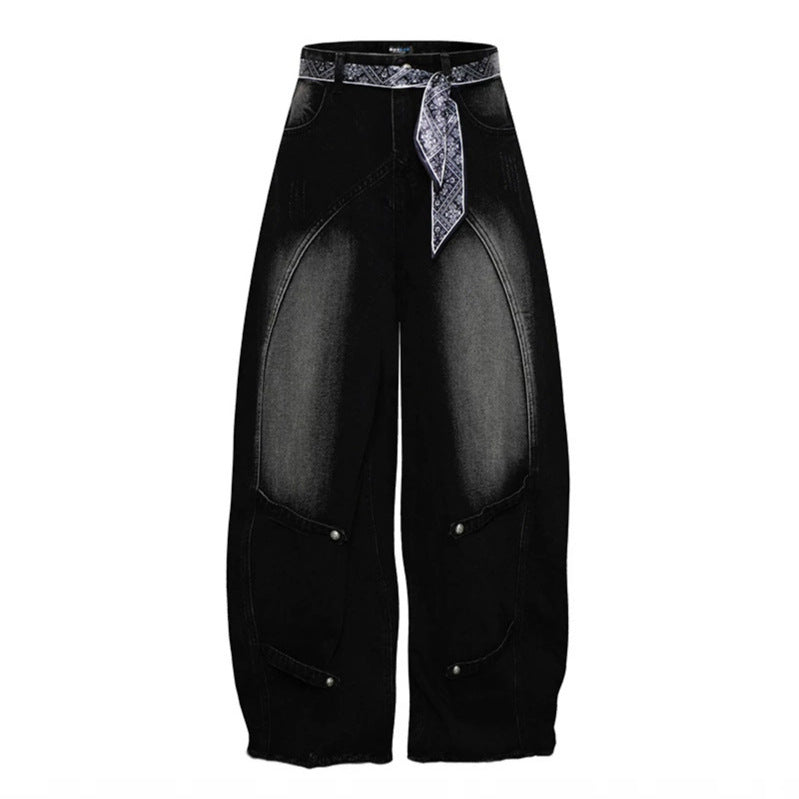 Women Wide Denim Culotte with High Waist and Bandana Belt Chichicherry