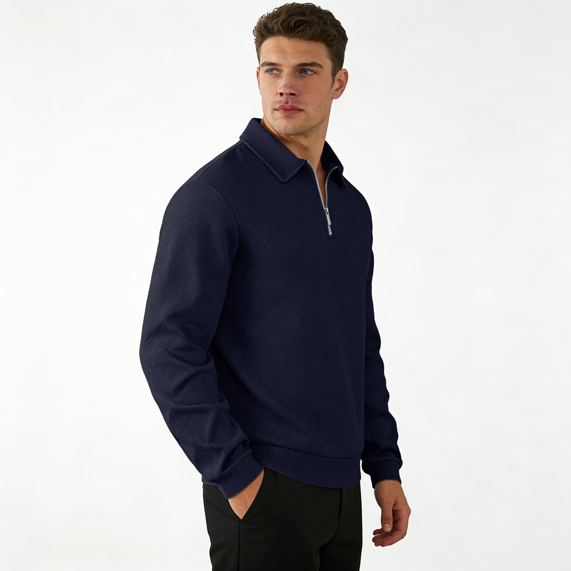 Men's Structured Half-Zip Sweater with Collar and Ribbed Cuffs Chichicherry