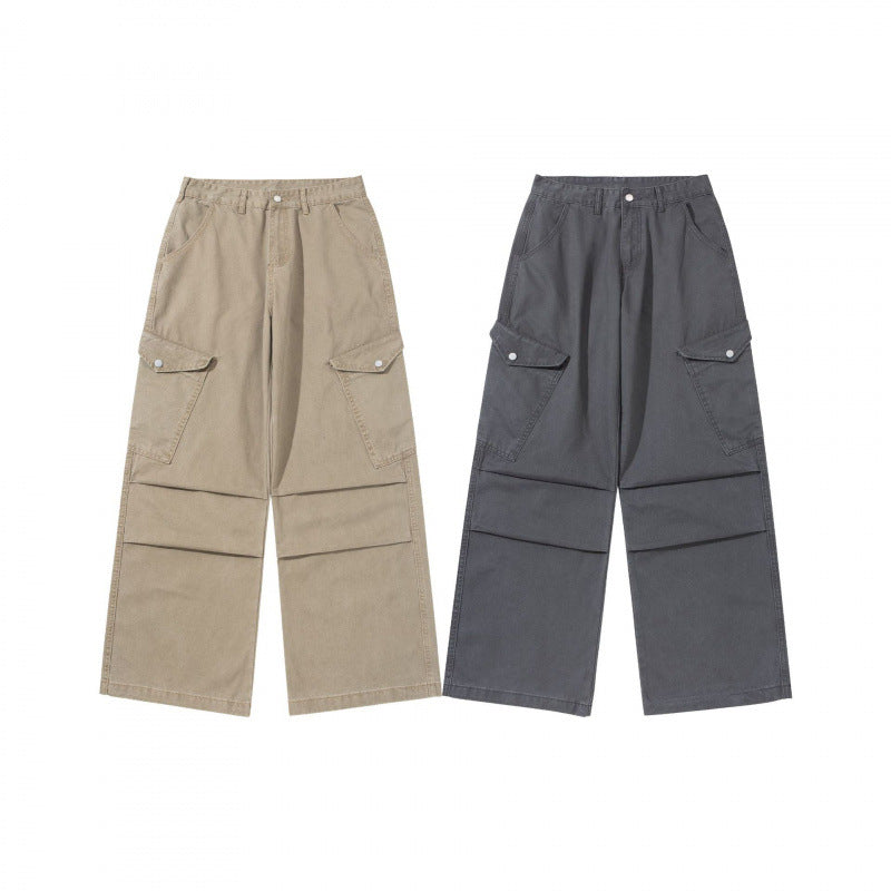 Ladies wide utility cargo pants made of sturdy canvas with a high waist and knee pleats Chichicherry