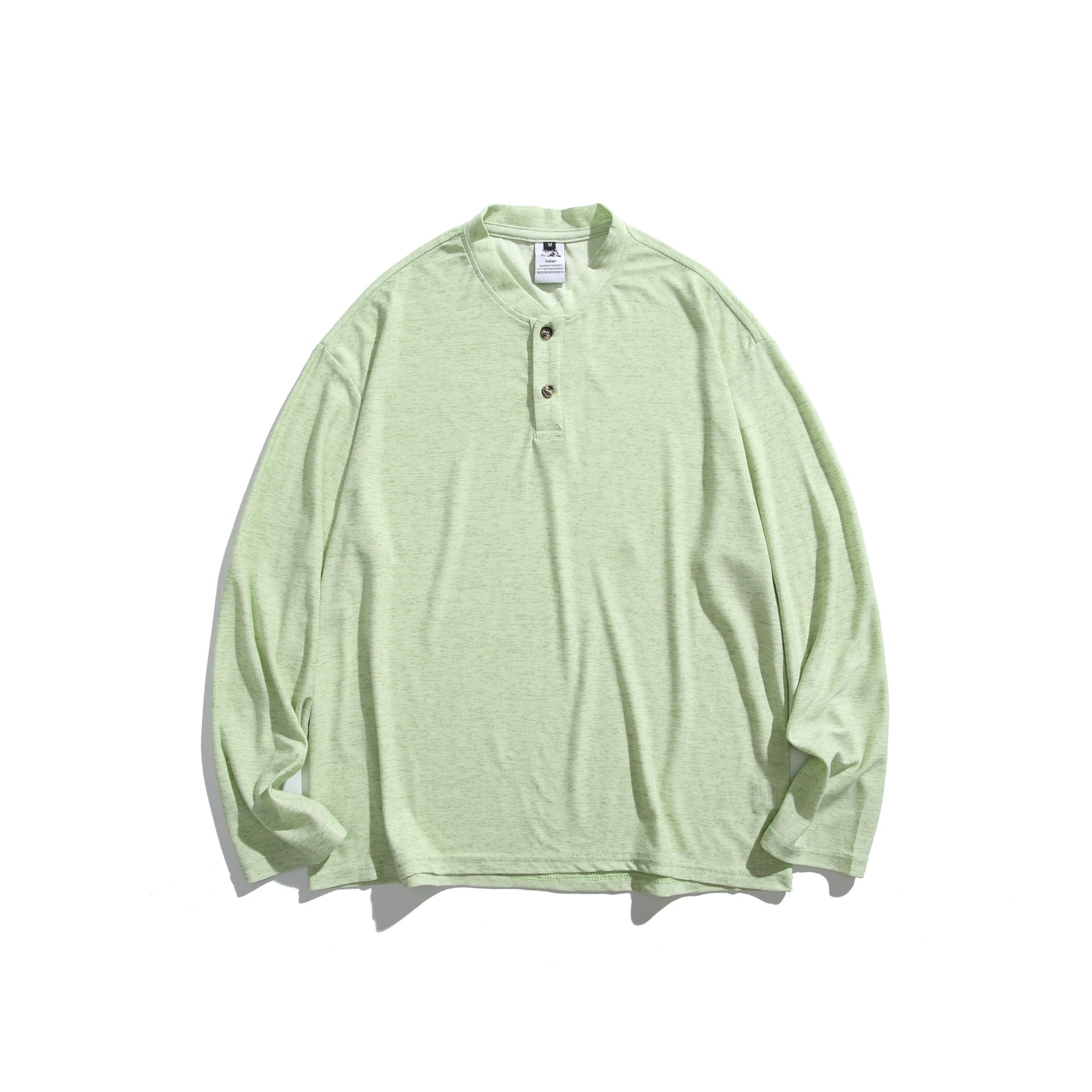 Unisex Long Sleeve Henley Shirt with Short Button Placket and Relaxed Fit Chichicherry