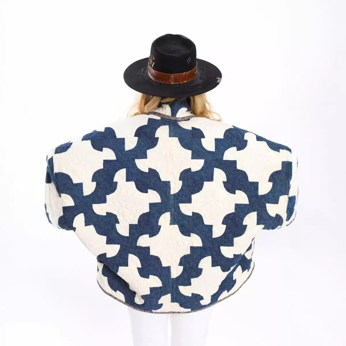 Women's Quilted Oversize Jacket with Patchwork Pattern and Wide Kimono Sleeves Chichicherry