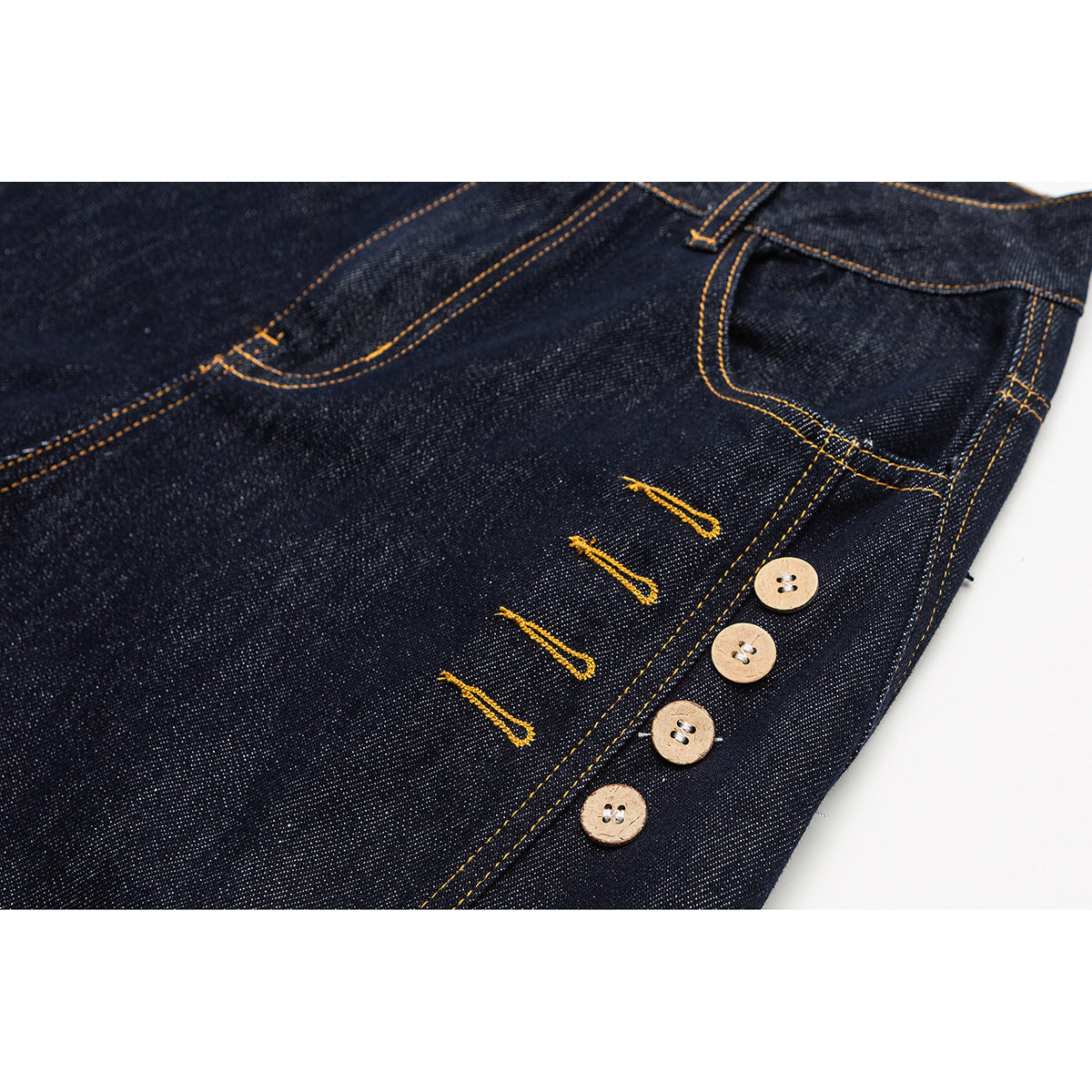 Ladies Wide High-Waist Jeans with Balloon Silhouette and Side Decorative Buttons Chichicherry