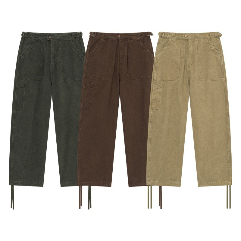 Women's High-Waist Utility Cargo Pants with Straight Leg, Patch Pockets and Adjustable Hem Cords Chichicherry