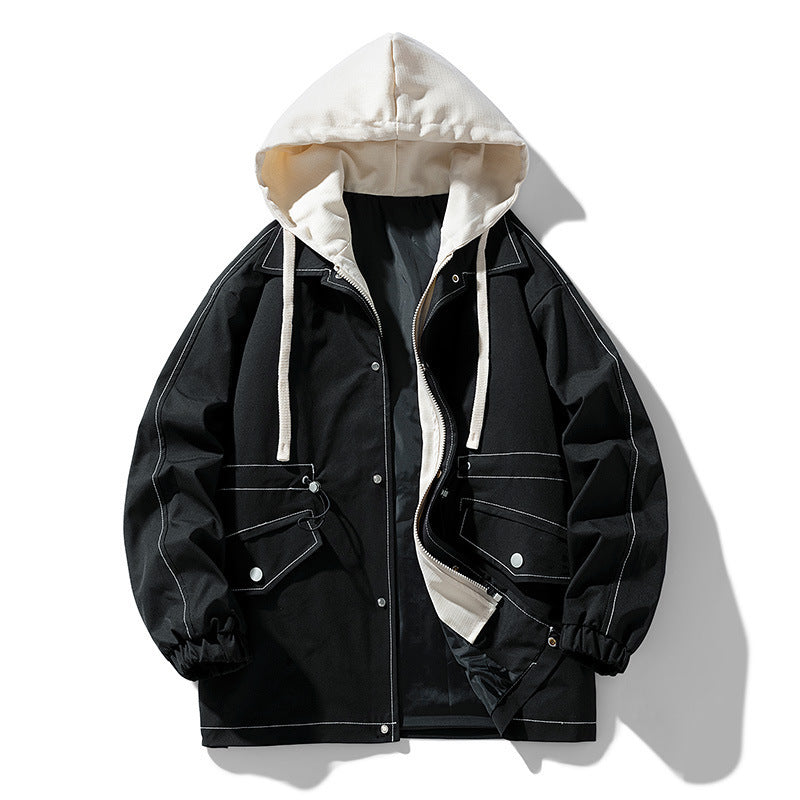 Men's utility field jacket with contrasting hood, adjustable hem and large patch pockets Chichicherry