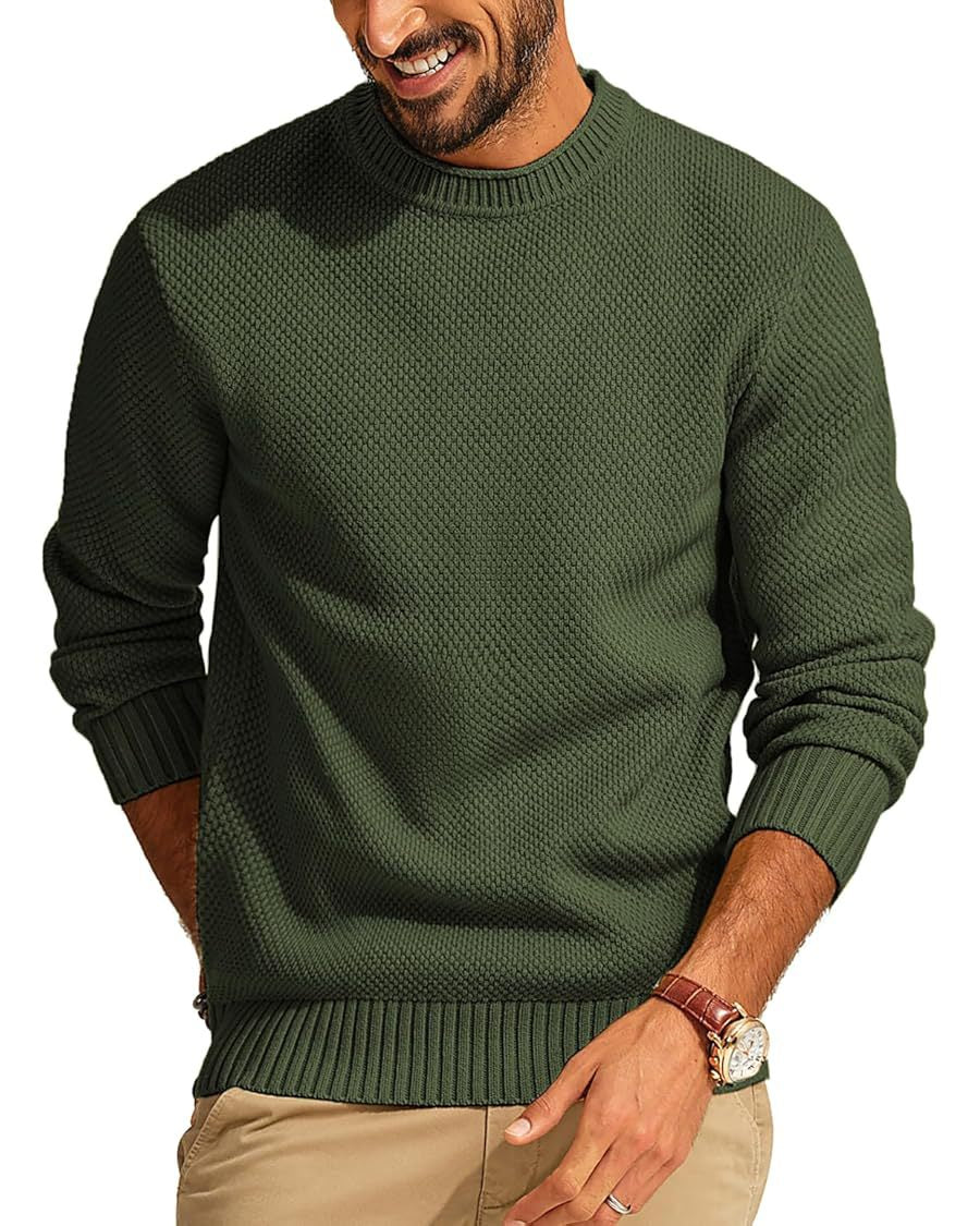 Men's Waffle Knit Sweater with Round Neck Chichicherry