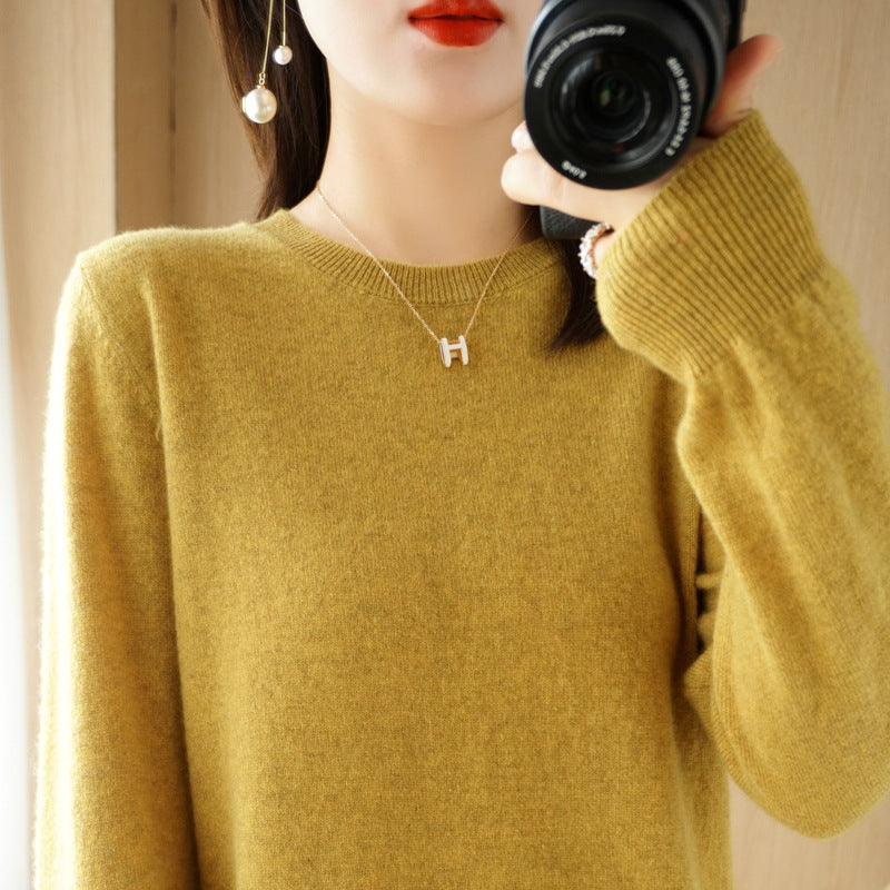 Women's Soft Fine Knit Crew Neck Sweater with Extra Wide Cuffs and Boxy Silhouette Chichicherry