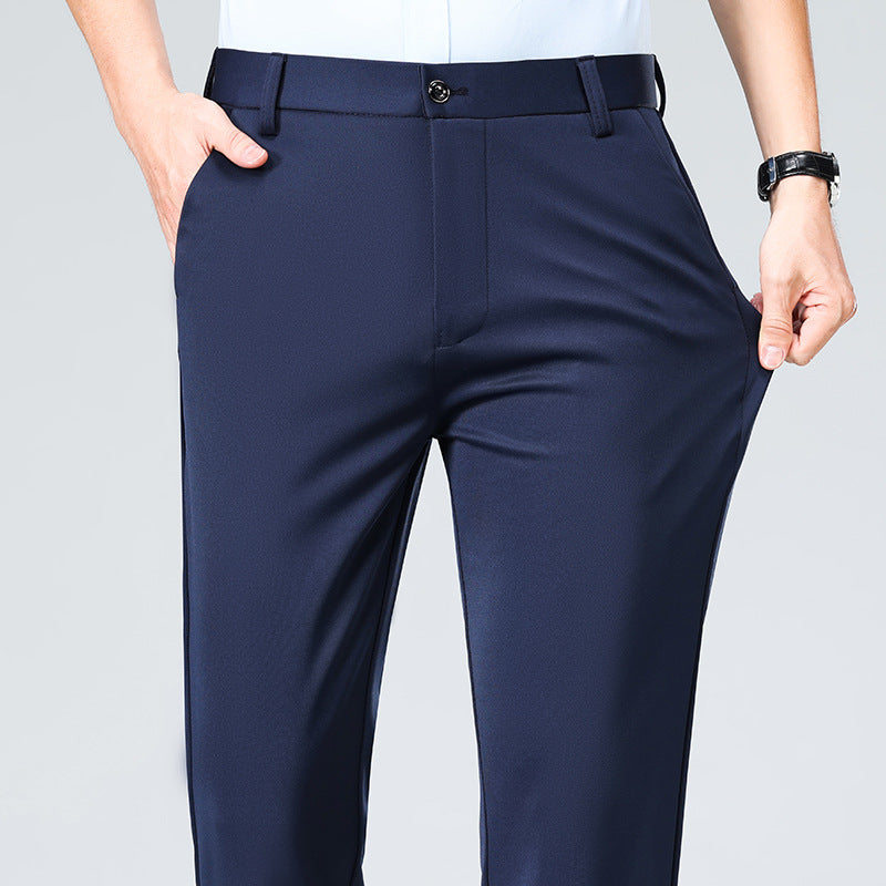Men's Elegant Straight-Cut Stretch Business Trousers with Crease Chichicherry