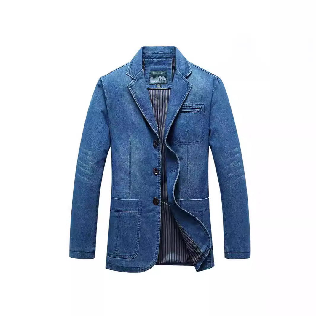 Men's jeans blazer in jacket style with striped inner lining and patch pockets Chichicherry