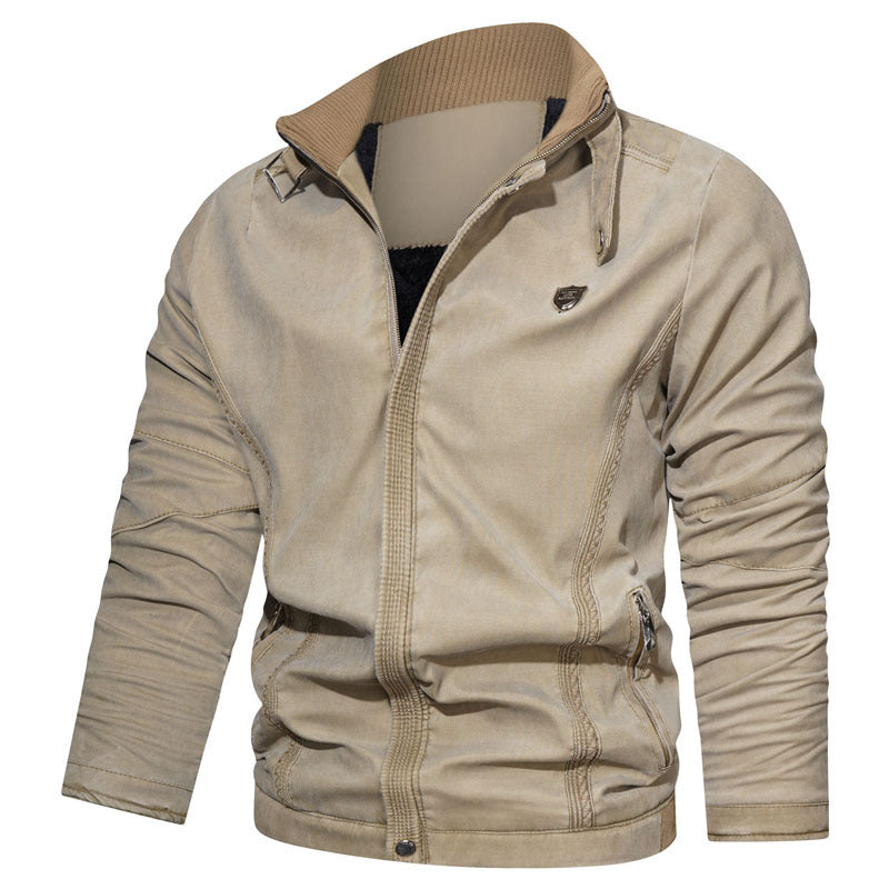 Men's lightweight canvas bomber with stand-up collar, zipper and zippered pockets Chichicherry