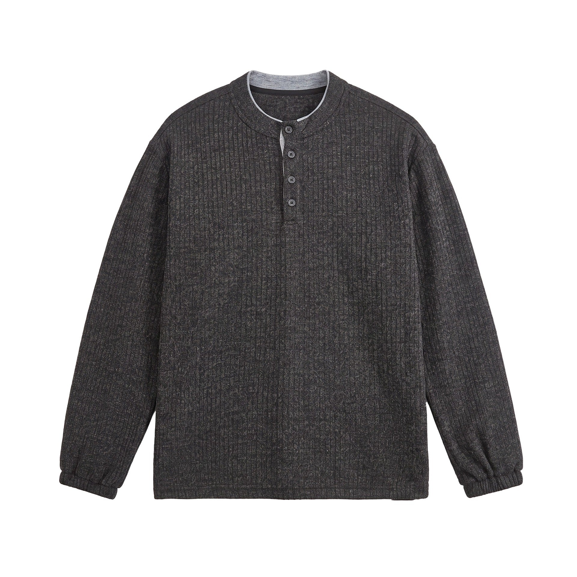 Men's ribbed structure Henley pullover with stand-up collar and button placket Chichicherry