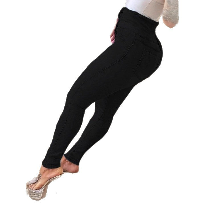 Women high-waisted shaping skinny jeans leggings with double button waistband Chichicherry