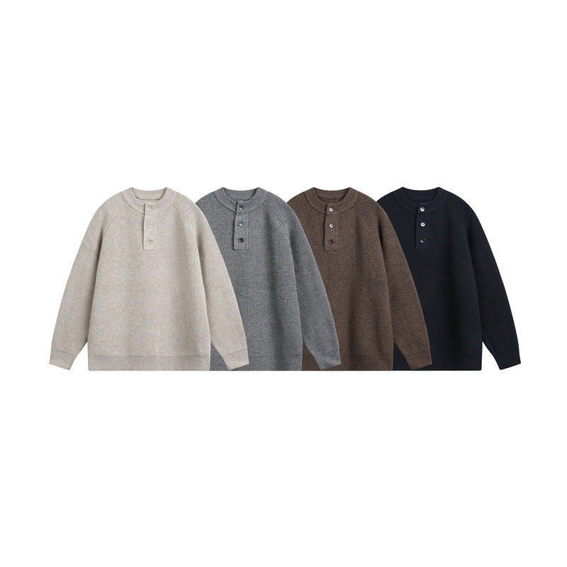 Unisex ribbed sweater with Henley button placket and raglan sleeves Chichicherry