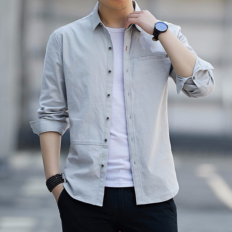 Men's casual cotton denim shirt with chest pocket, button placket, and straight fit Chichicherry