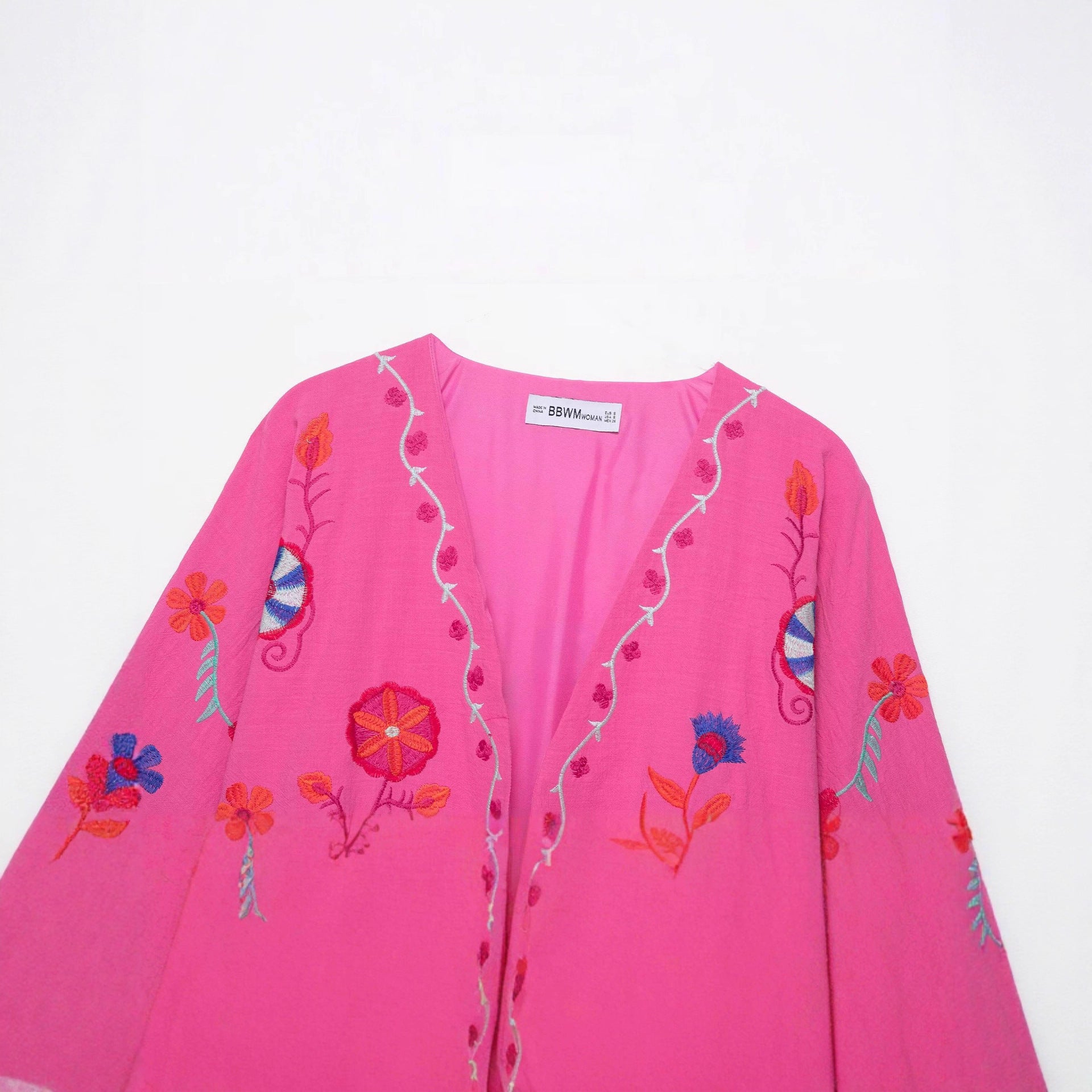 Women's Oversize Light Cotton Cardigan with Colorful Floral Embroidery Chichicherry