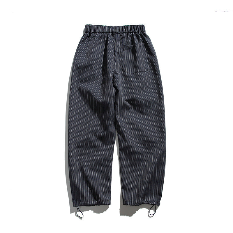 Men's loose-fitting pleated trousers with drawstring hem and pinstripes Chichicherry