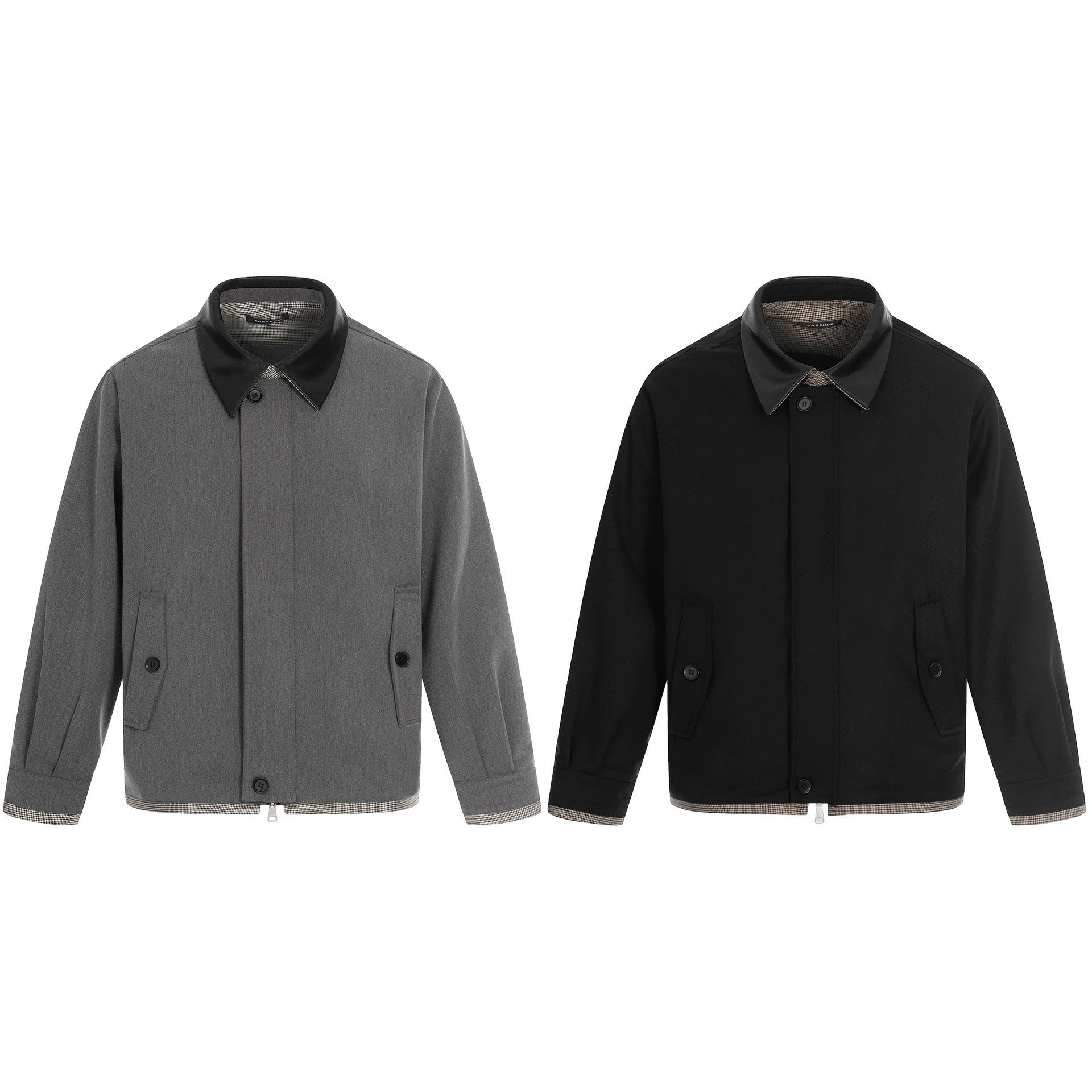 Men's short technical blouson made of wool blend with contrasting lapel collar and two-way zipper Chichicherry