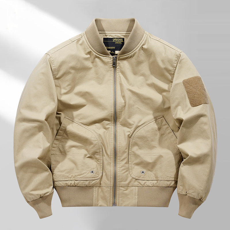 Men's short-cut lightweight bomber jacket with tactical sleeve patch and durable function shell Chichicherry