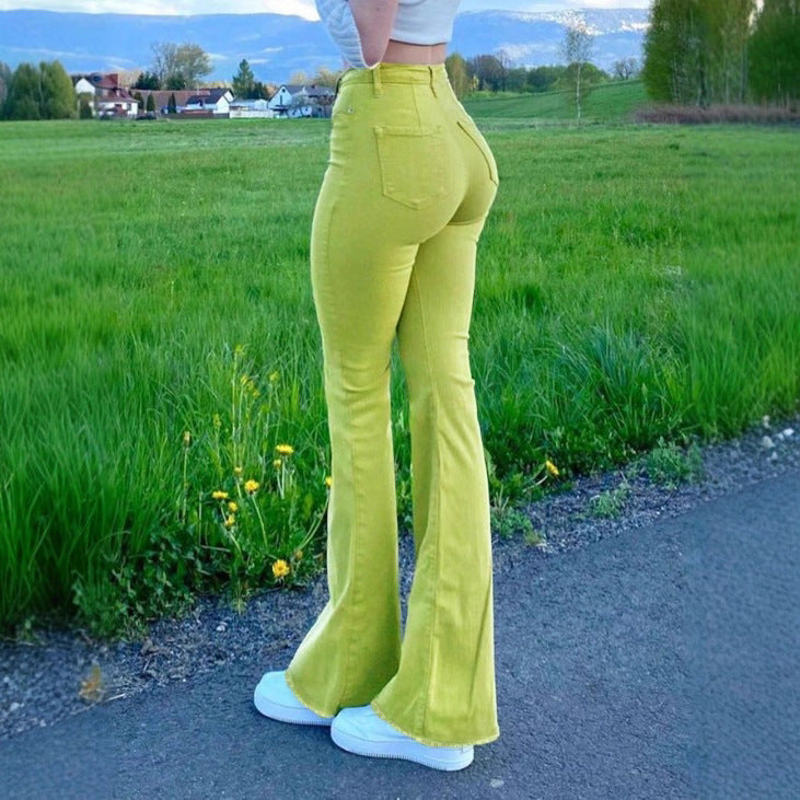 Ladies High-Waist Flared Pants made of Stretch Cord with waist-shaping cut Chichicherry