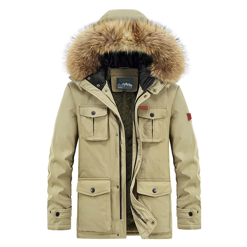Men's winter parka with faux fur hood, quilted thermal lining, and multiple pockets Chichicherry