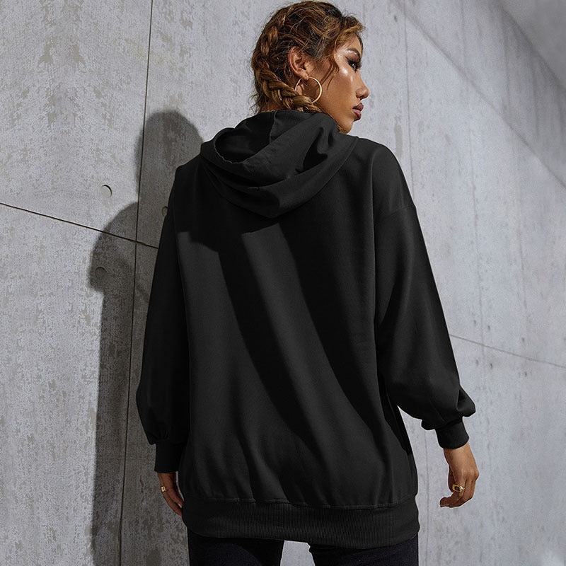 Women's Oversized Hoodie with Heart EKG Print and Kangaroo Pocket Chichicherry
