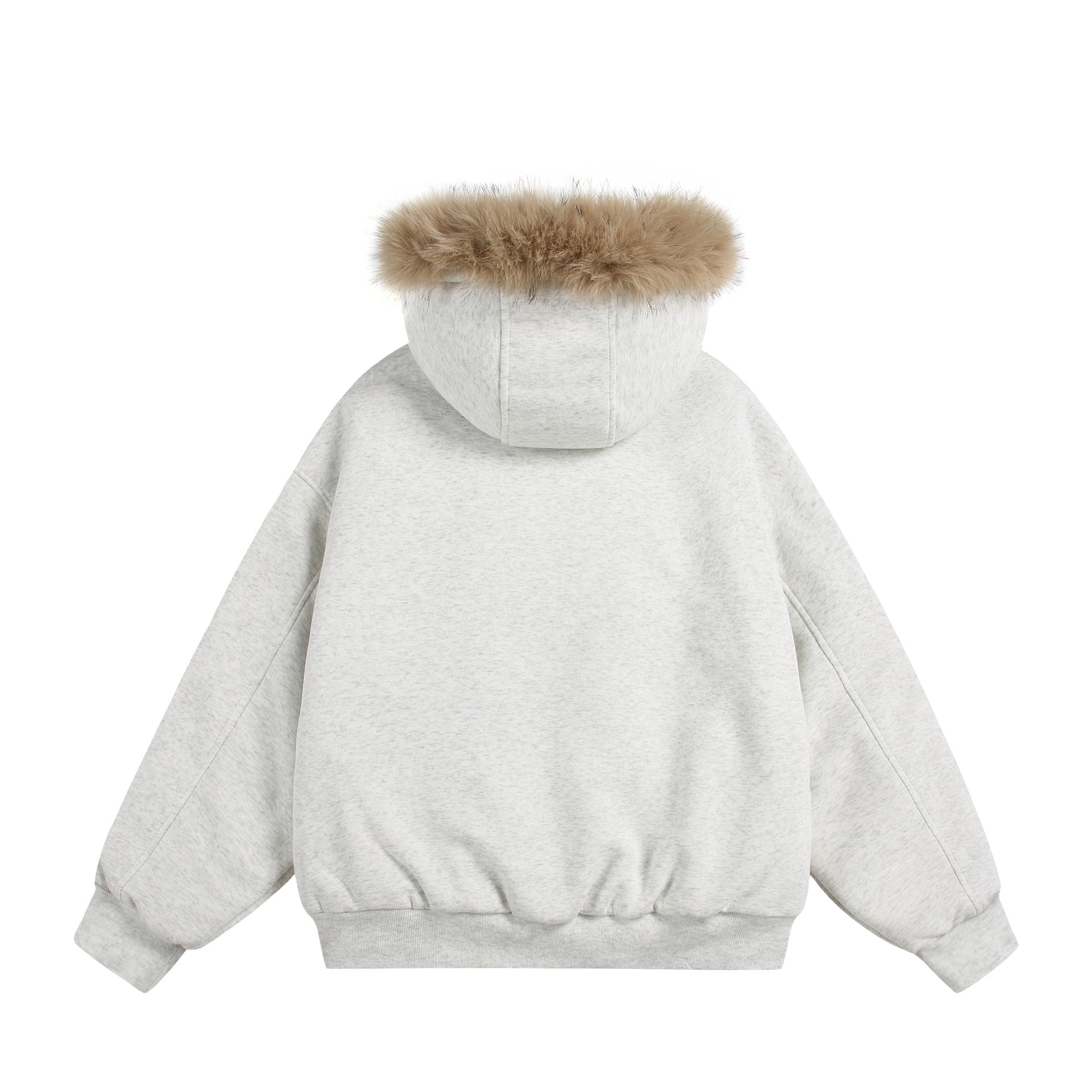 Women's Short Boxy Hooded Blouson made of French Terry with voluminous Faux Fur Edging Chichicherry