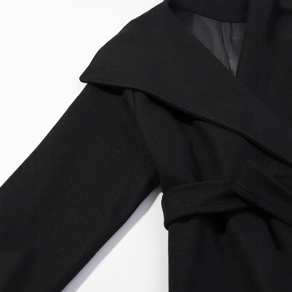 Women's Short Wrap Coat with Oversized Shawl Collar and Tie Belt Chichicherry