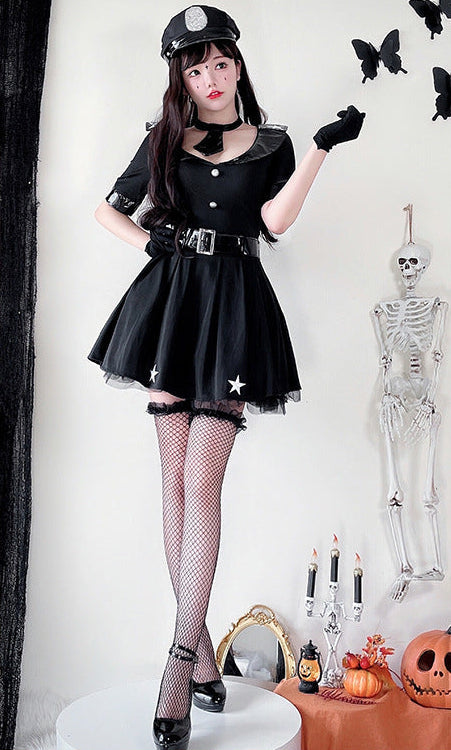 Women's Police Costume Dress with Stylish Cap and Prison Belt Chichicherry