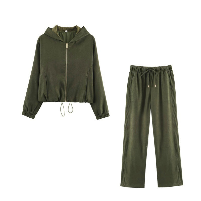 Women's short jacket in velour look with hood, full-length zipper and drawstring hem Chichicherry