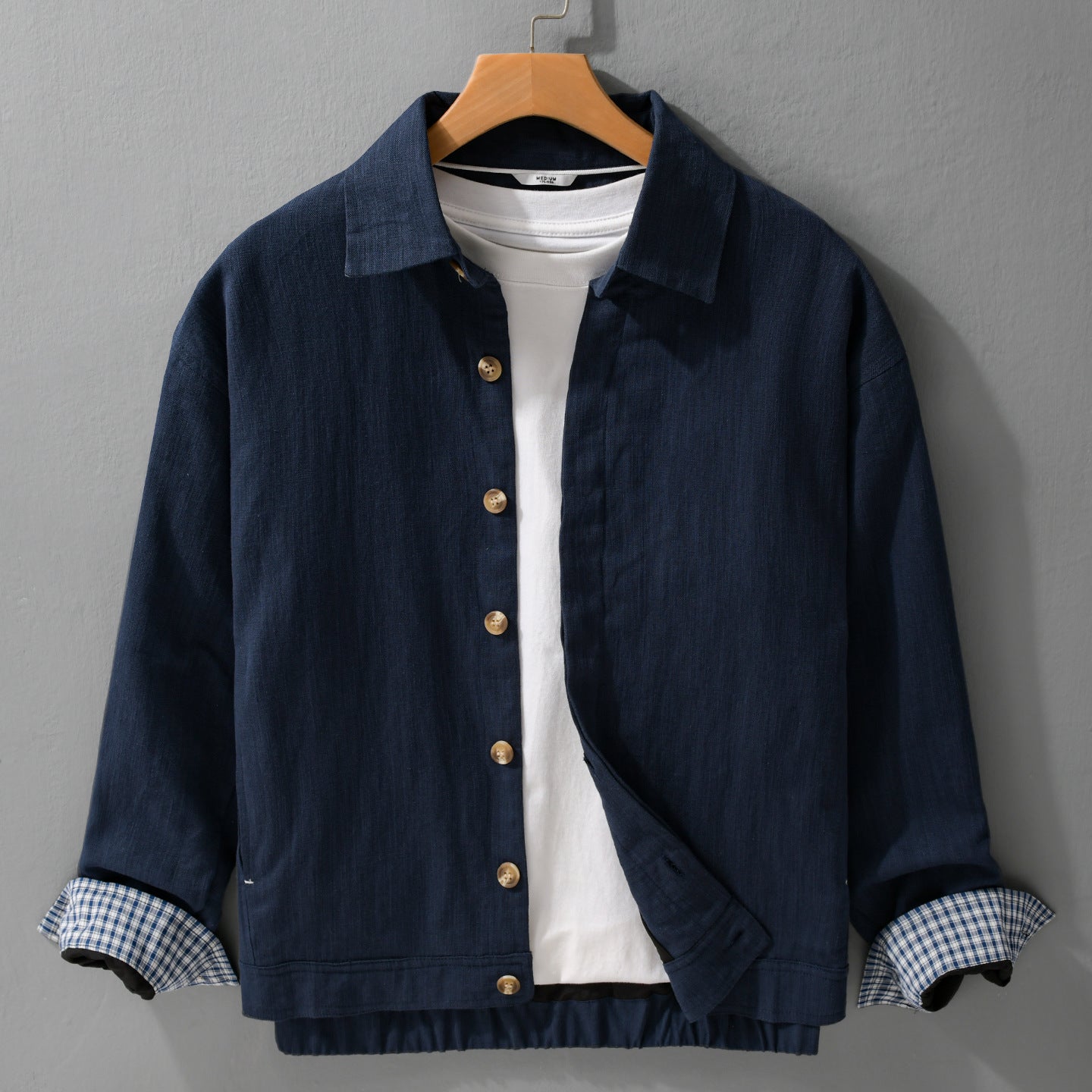 Men's Lightweight Linen Over-shirt Jacket with Shirt Collar and Concealed Button Placket Chichicherry