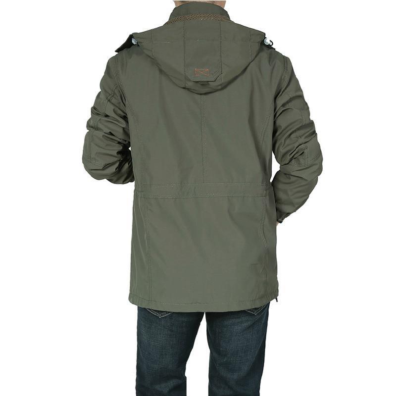 Men's Utility Field Jacket with Hood, Multifunction Pockets and Drawstring Waist Chichicherry