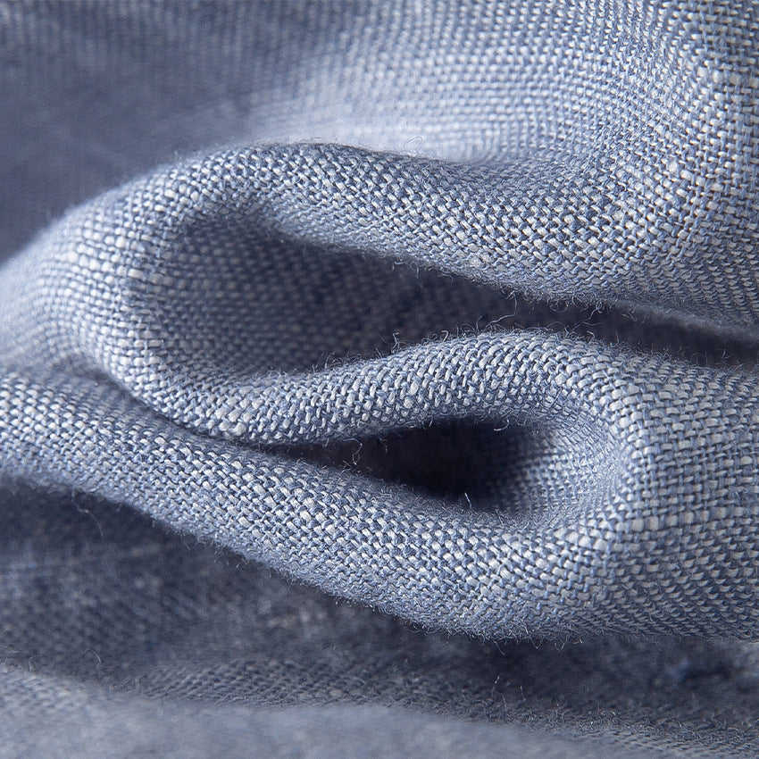 Men's Vintage Washed Linen Shirt with Chest Pocket and Rounded Hem Chichicherry