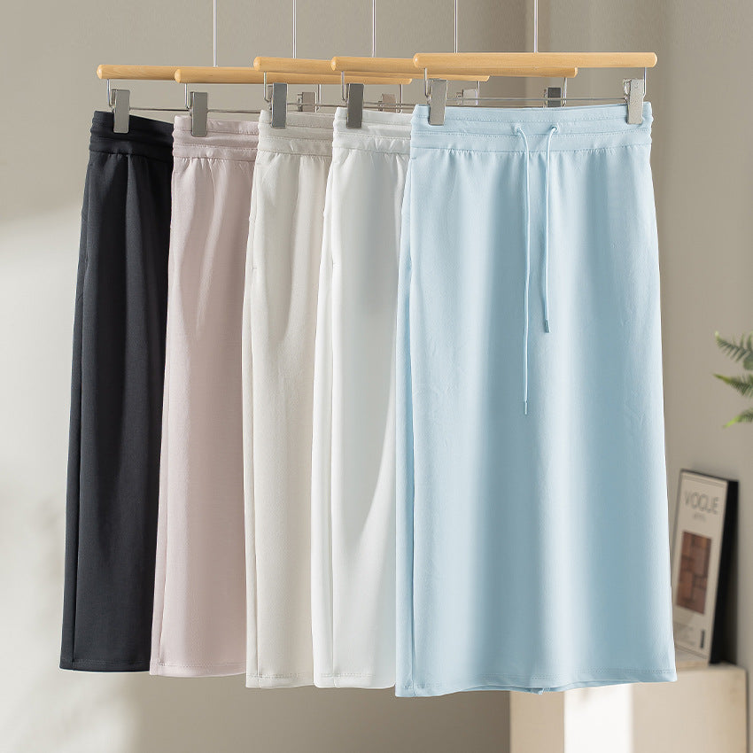 Women's midi skirt made of soft jersey with elastic waistband and drawstring Chichicherry