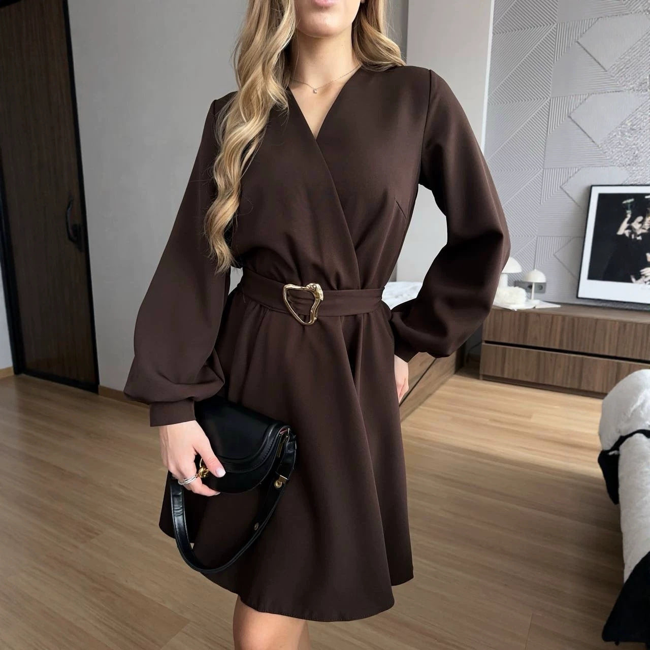 Damen Wickelkleid mit tailliertem Herzgürtel und voluminösem Swing-Rock Chichicherry