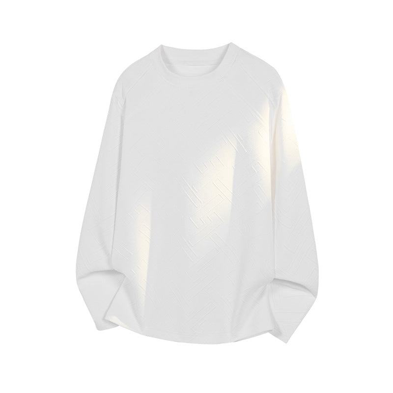 Men's Structured Long Sleeve Shirt with Stand-Up Collar and Geometric Relief Pattern Chichicherry