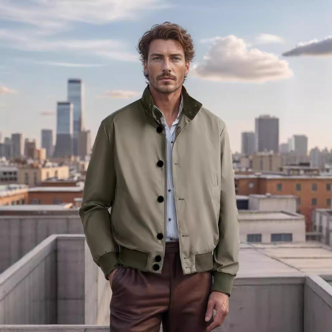 Herren Leichter Blouson mit Stehkragen, Knopfleiste und gerippten Bündchen Chichicherry