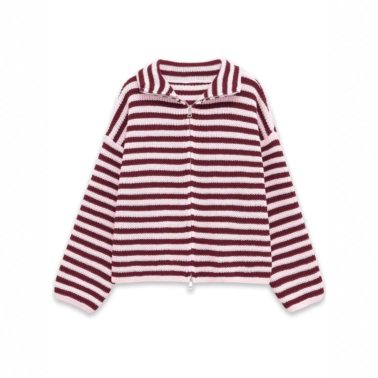 Women's Chunky Knit Zip Cardigan with Stand-up Collar and Oversized Silhouette Chichicherry