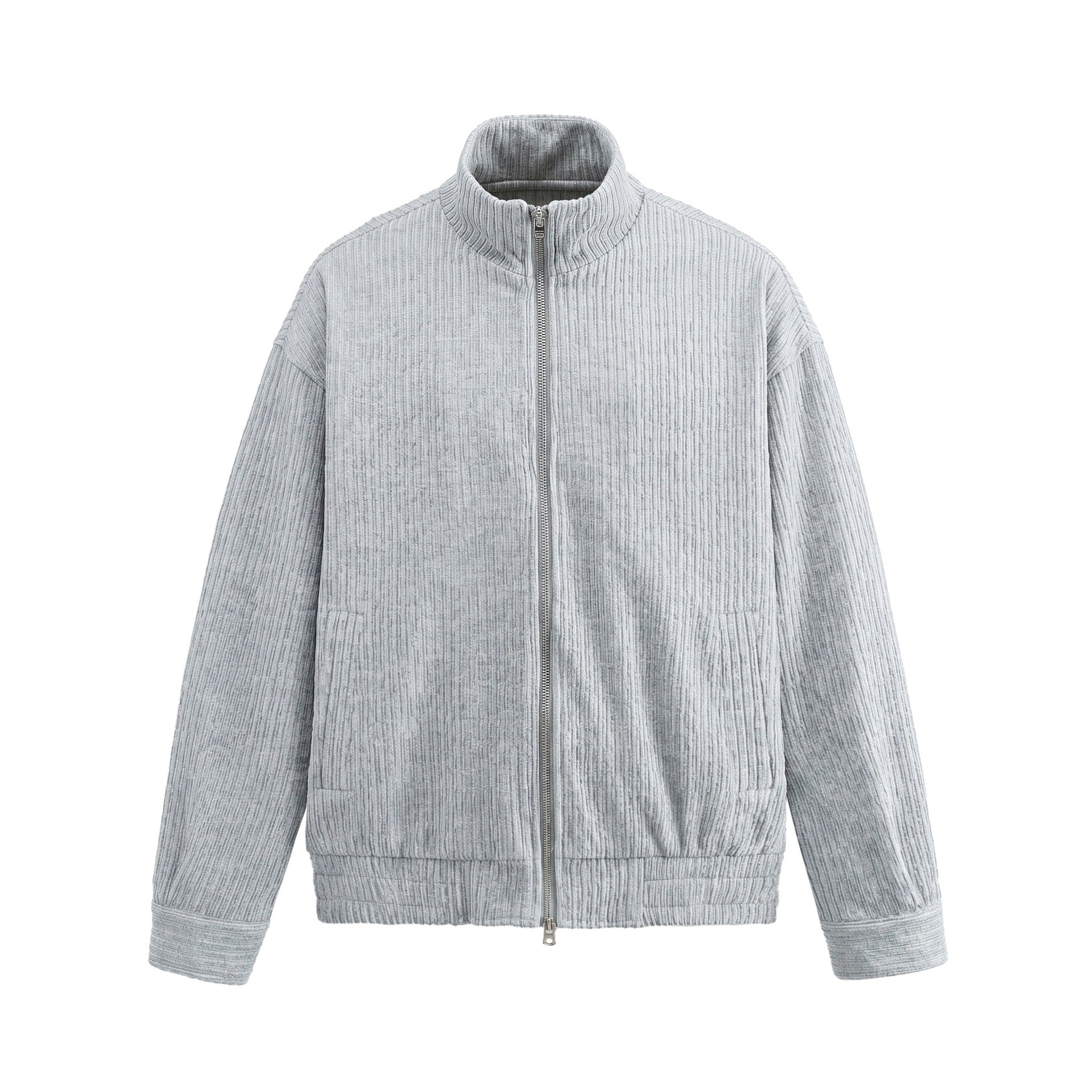 Men's Structured Boxy Jacket with Stand-Up Collar and Two-Way Zipper Chichicherry