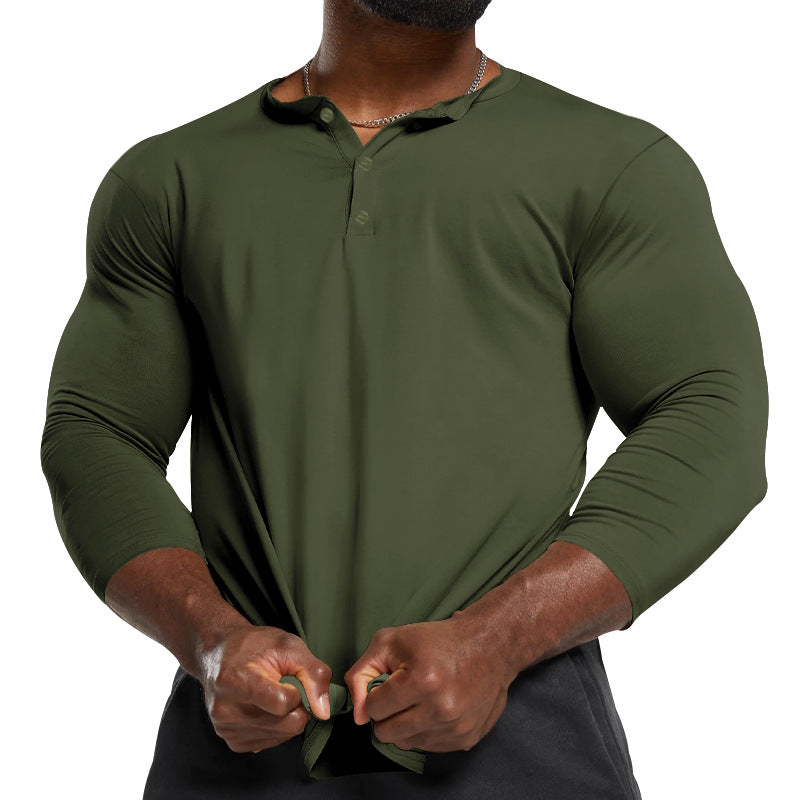 Men's Long Sleeve Henley made of lightweight cotton blend Chichicherry