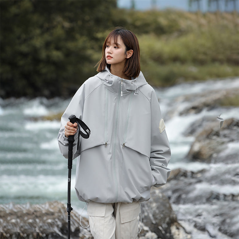 Damen Leichte Wasserabweisende Oversized Funktions-Outdoorjacke mit Kapuze Chichicherry