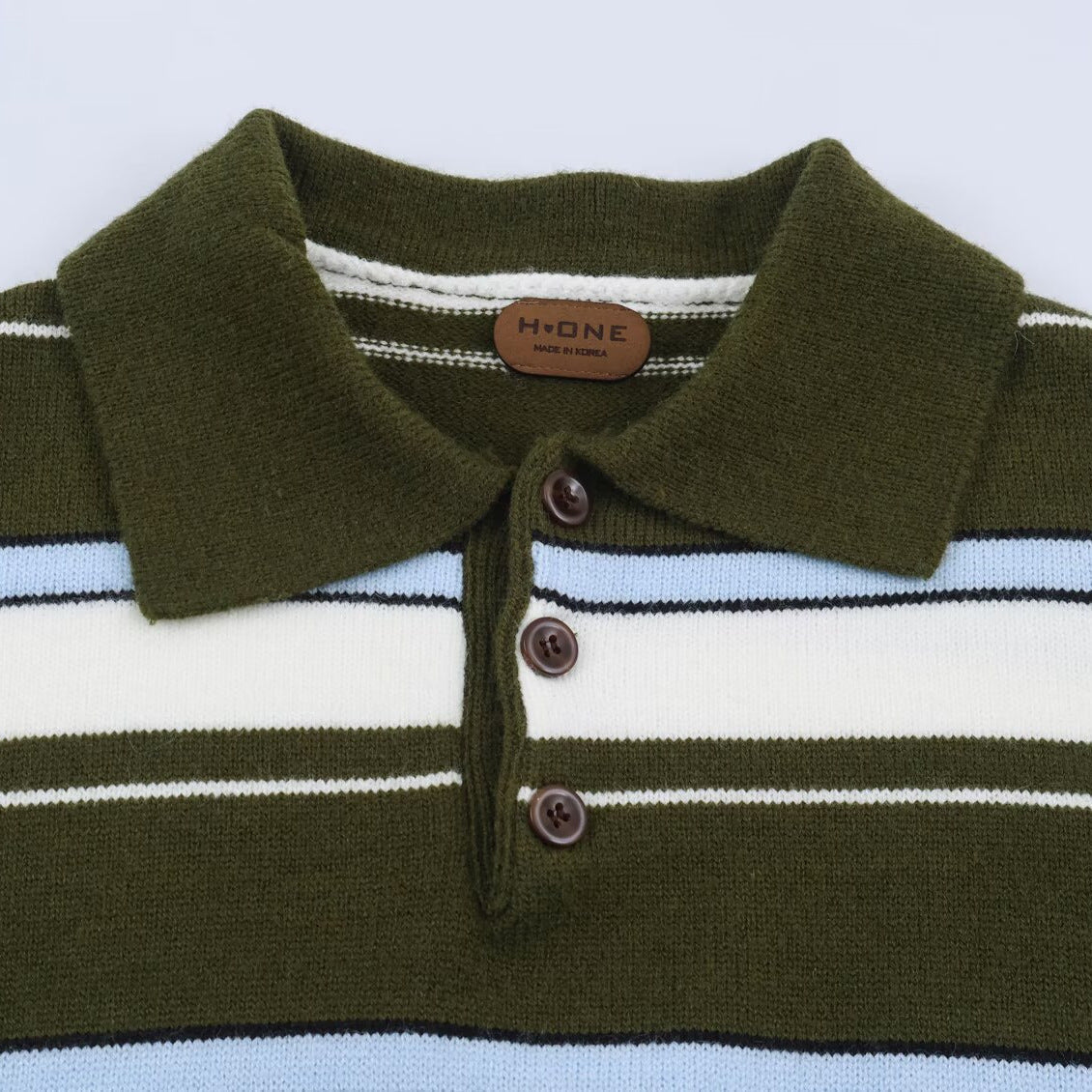 Women's Striped Polo Collar Sweater with Button Placket and Ribbed Cuffs Chichicherry