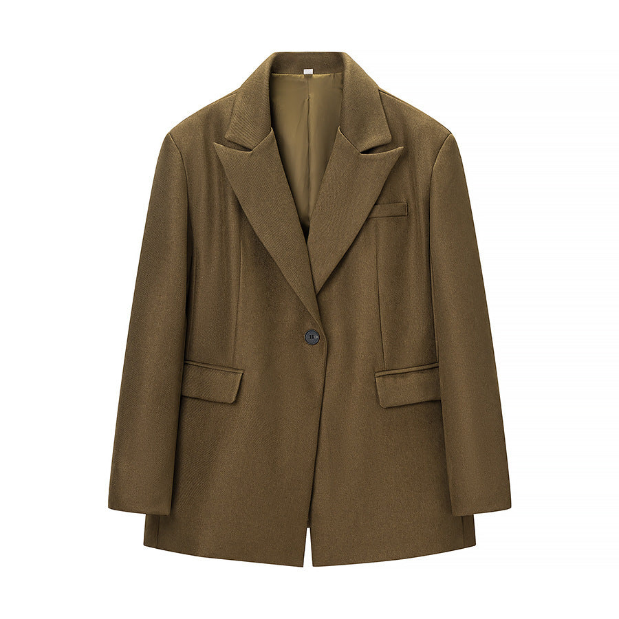 Women's Two-Piece Wool Mix Blazer and Palazzo Pants Set with Single Button Jacket and Crease Chichicherry