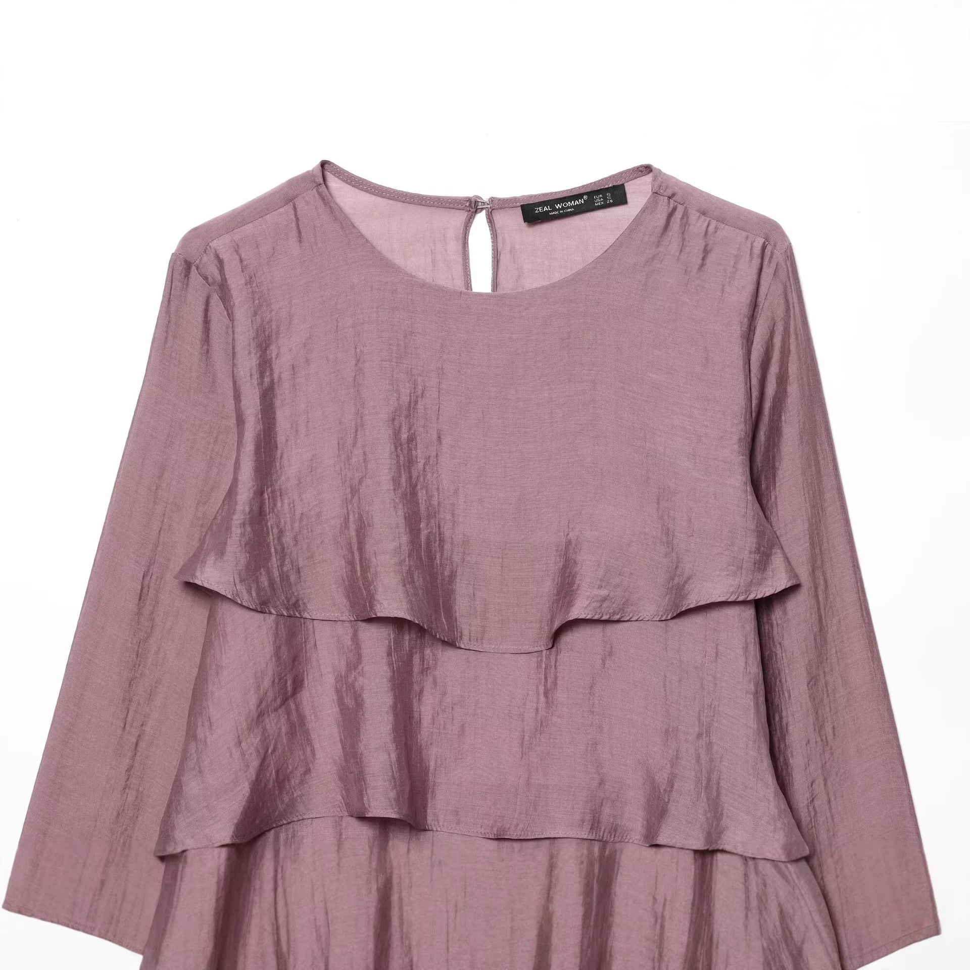 Women's Layered Look Chiffon Blouse with Ruffles and Asymmetrical Hem Chichicherry