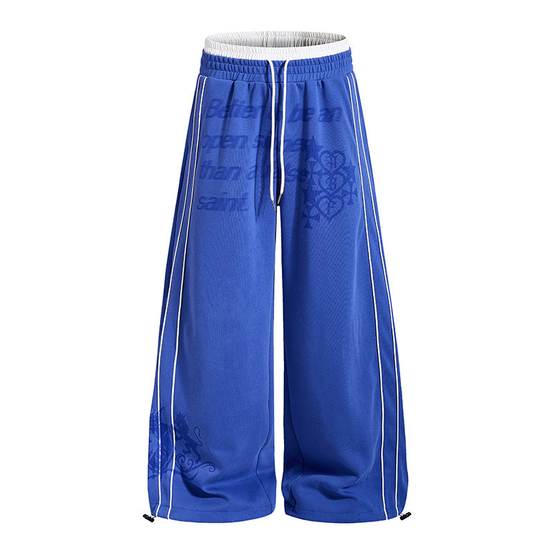 Women Wide Palazzo Training Pants with Elastic Waistband, Drawstring and Contrast Piping Chichicherry