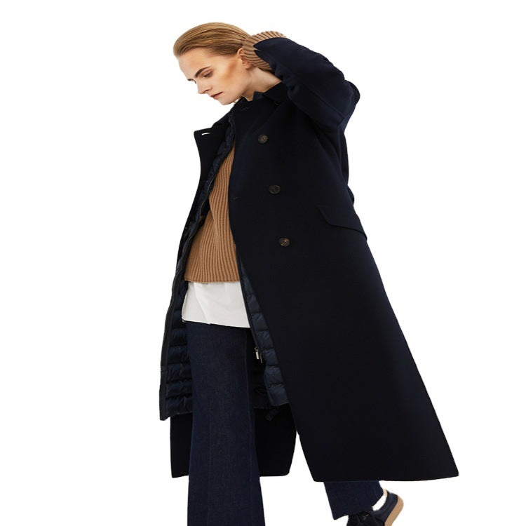 Women's long coat in a minimalist coat dress look with concealed double row and fabric belt Chichicherry