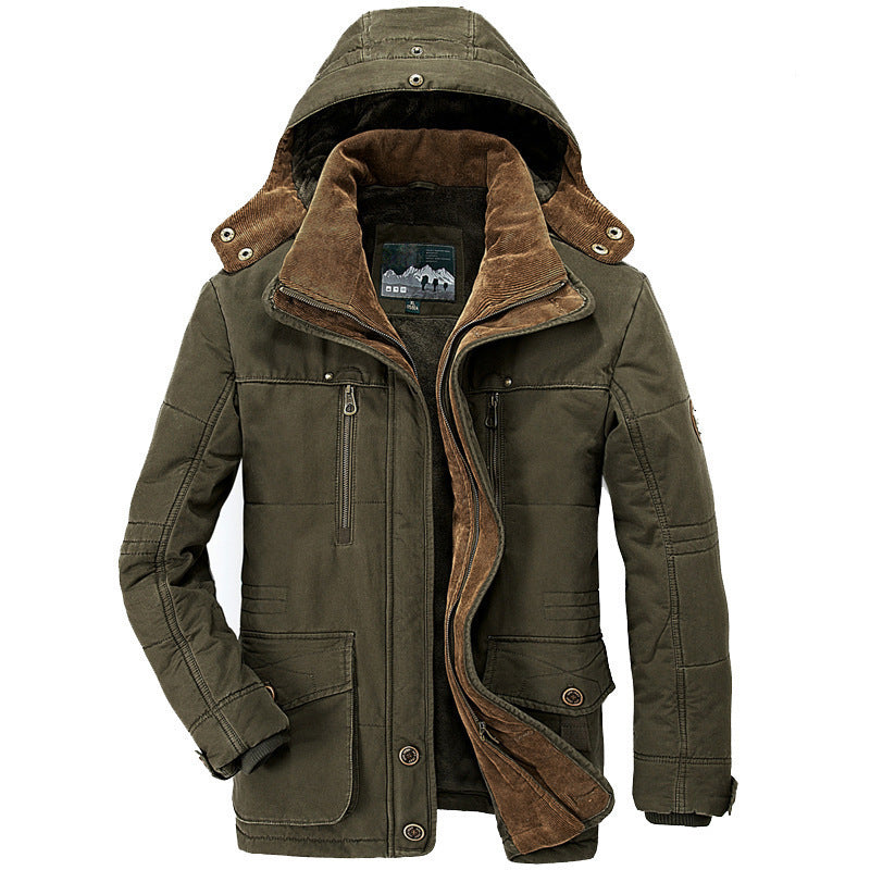 Men's robust canvas field parka with cord collar, zip front and multifunction pockets