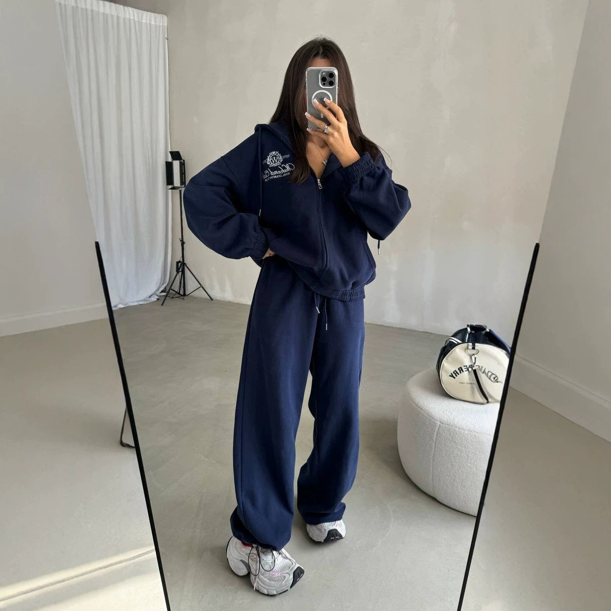 Damen Weiches Oversize-Kapuzen-Sweatjacken-Set mit weiter Jogginghose Chichicherry