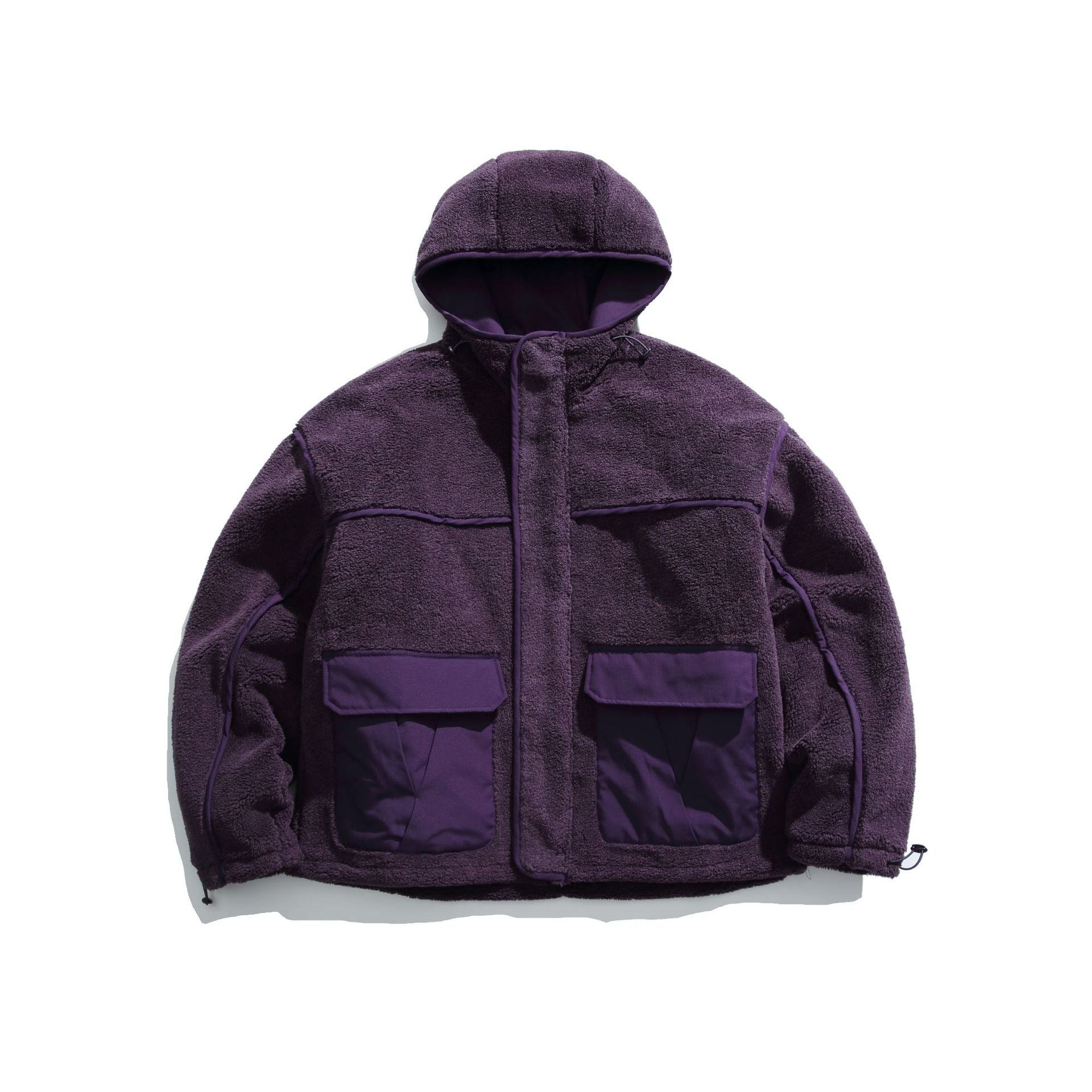 Unisex Insulated Fleece Utility Jacket with Hood and XXL Flap Pockets Chichicherry