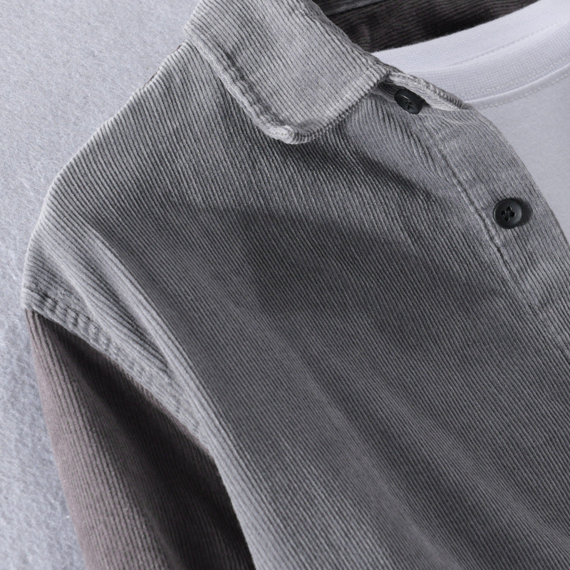 Men's Patchwork Cord Shirt Jacket in Relaxed Fit with Kent Collar Chichicherry