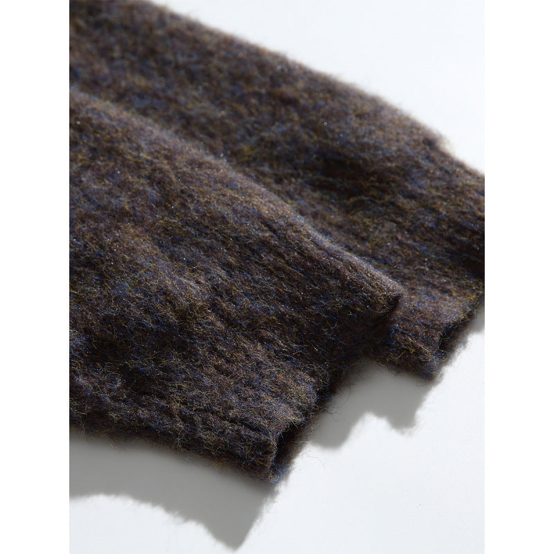 Women's Chunky Knit Oversized Cardigan in Mohair Look with Round Neckline and Button Placket Chichicherry
