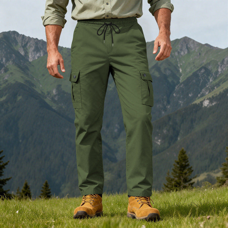 Men's Utility Cargo Pants with Elastic Waistband, Adjustable Drawstring and Multiple Pockets Chichicherry
